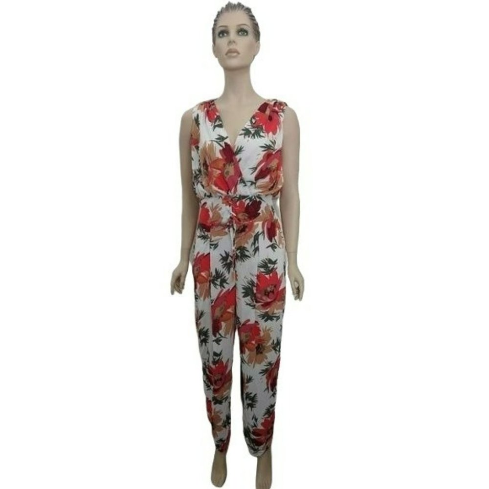 Women's Flower Jumpsuit Color Peach, Green and Blue Size Large